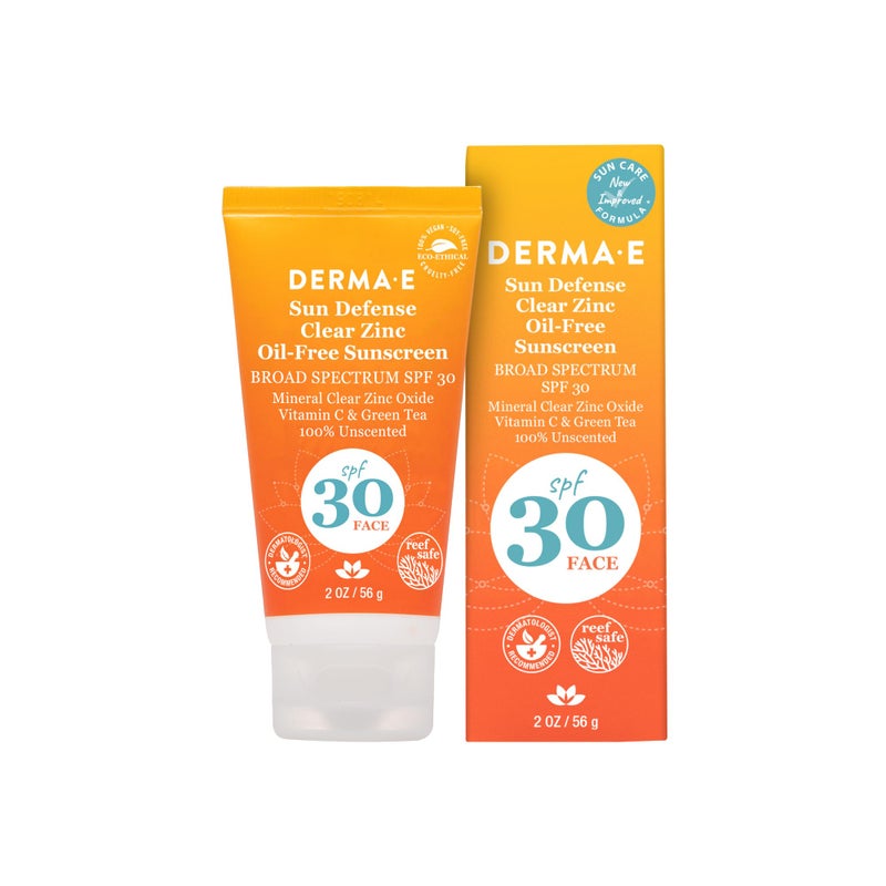 derma-e DERMA E Sun Defense Mineral Oil-Free Sunscreen SPF 30 Face â€“ Broad Spectrum Facial Sun Cream â€“ Hypoallergenic, Fragrance Free Clear Zinc Oxide Protection, 2 Oz - Image 1