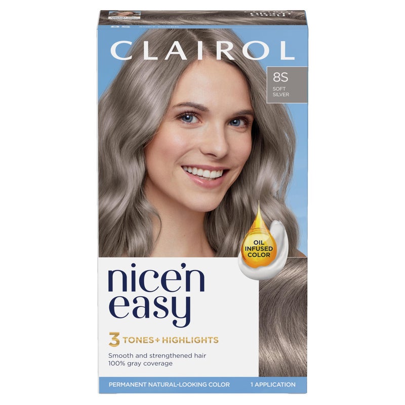 Clairol Nice'n Easy Permanent Hair Dye, 8S Soft Silver Hair Color, Pack of 1 - Image 1