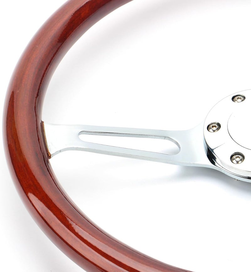 YEHICY عجلة قيادة خشبية كلاسيكية مقاس 15 بوصة (380 ملم)، طراز جرانت نوستالجي القديم، عجلة قيادة خشبية بفتحة طويلة مع زر البوق... - Image 5