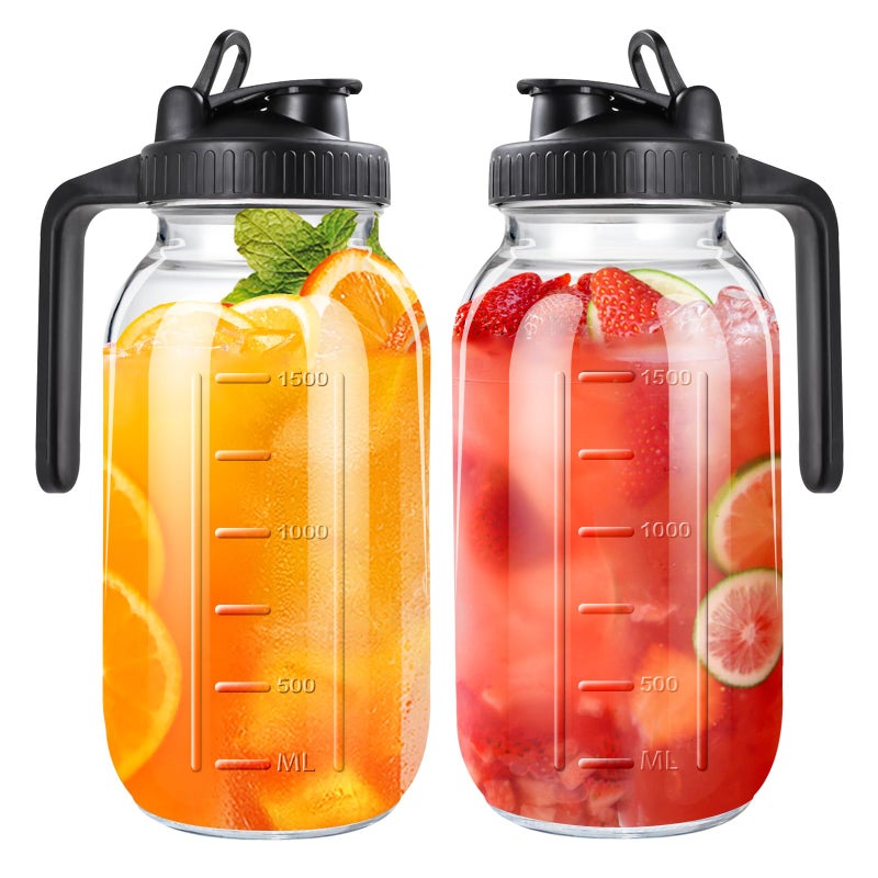 NIJIALGEXPY 64oz Glass Pitcher with Lid, 2 Quart Mason Jar Pitchers with Lid and Spout, Wide Mouth Breast Milk Pitcher Glass Jug Sun Tea Pitchers, Cold Brew Coffee pitcher, Fridge Container for Water, Juice, Tea - Image 1