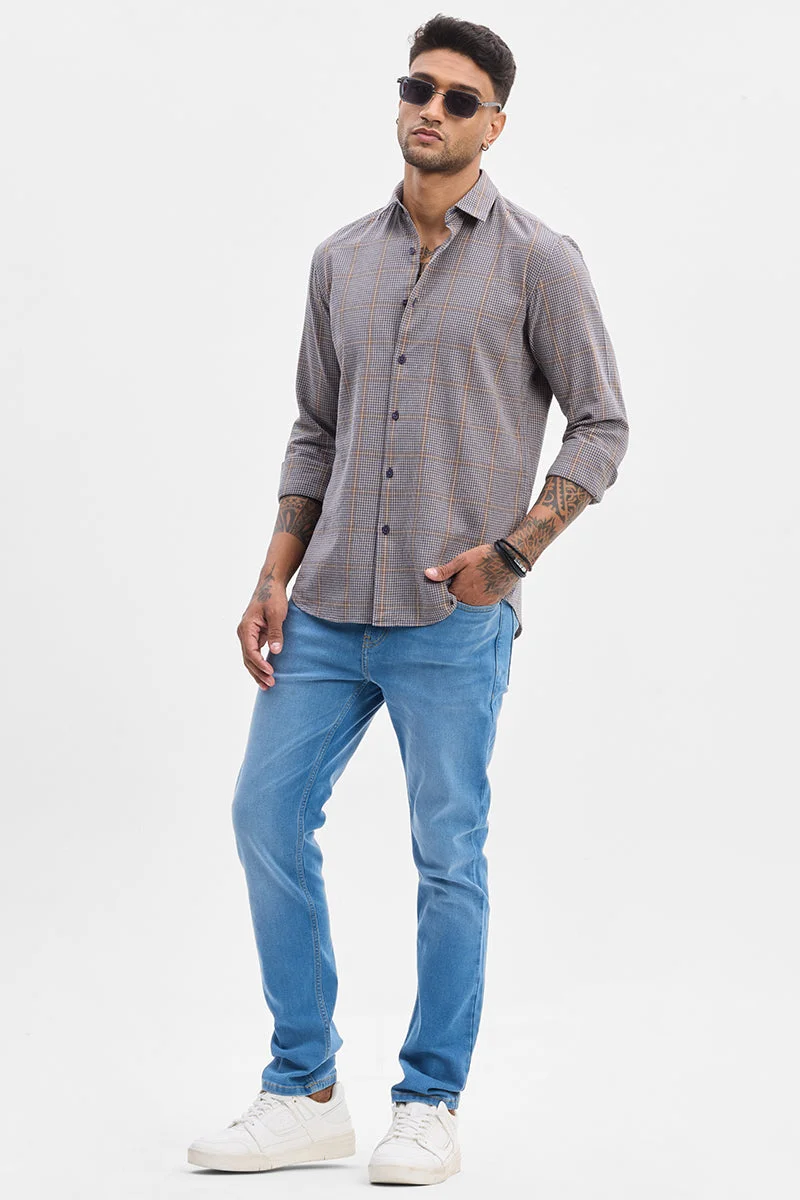 SNITCH Navy Checks Slim Fit Shirt