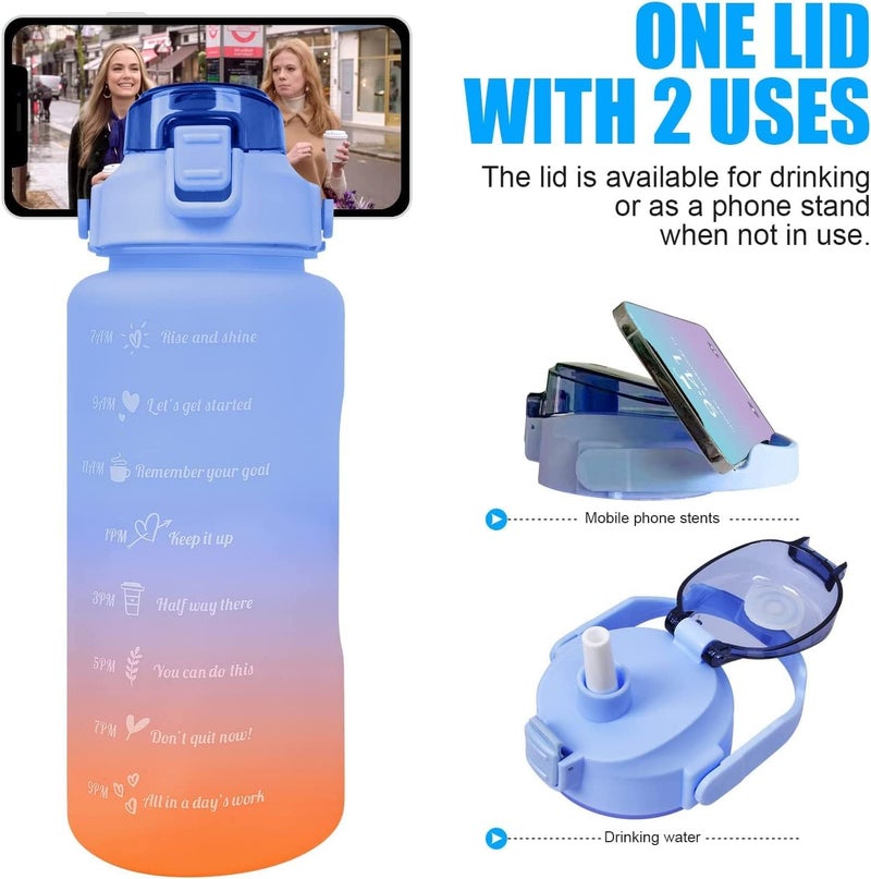 Inditradition 3 Pieces Combo Motivational Water Bottle Set For Day-to-Day Routine | With Time Marker, Funny Stickers, Straw & Handle (2L+900ml+280ml) (Blue With Multi Shades) - Image 5