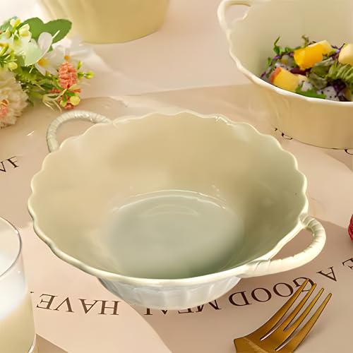 Lemon Tree Round Deep Serving Bowl with Double Handle, Microwave & Dishwasher Safe for Serving Snacks, Pasta, Salads, Desserts, Nachos, Chips, Vegetables, and Savouries (Beige) - Image 2