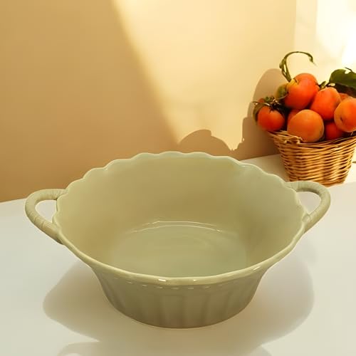Lemon Tree Round Deep Serving Bowl with Double Handle, Microwave & Dishwasher Safe for Serving Snacks, Pasta, Salads, Desserts, Nachos, Chips, Vegetables, and Savouries (Beige) - Image 3
