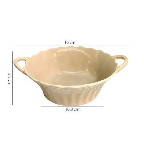 Lemon Tree Round Deep Serving Bowl with Double Handle, Microwave & Dishwasher Safe for Serving Snacks, Pasta, Salads, Desserts, Nachos, Chips, Vegetables, and Savouries (Beige) - Image 5