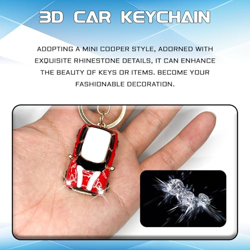 beypovk for Mini Cooper Keychain, Creative 3D Car Model Rhinestone Key Fob Cover Keyring, Universal Cute Key Chain with Ring for Men Women, Car Accessories (Pink) - Image 3