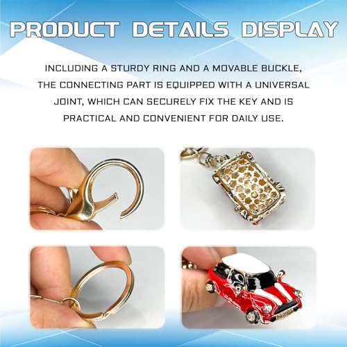 beypovk for Mini Cooper Keychain, Creative 3D Car Model Rhinestone Key Fob Cover Keyring, Universal Cute Key Chain with Ring for Men Women, Car Accessories (Pink) - Image 4