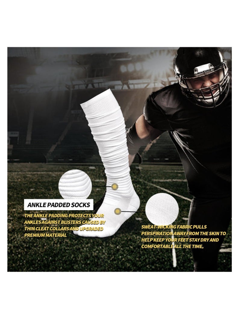 Captaintech Football Socks Ultra Long, 2 Pack Scrunch Socks Football, Combed Cotton With Ankle Support, Padded Athletic Socks for Men & Women, Black and White - Image 2