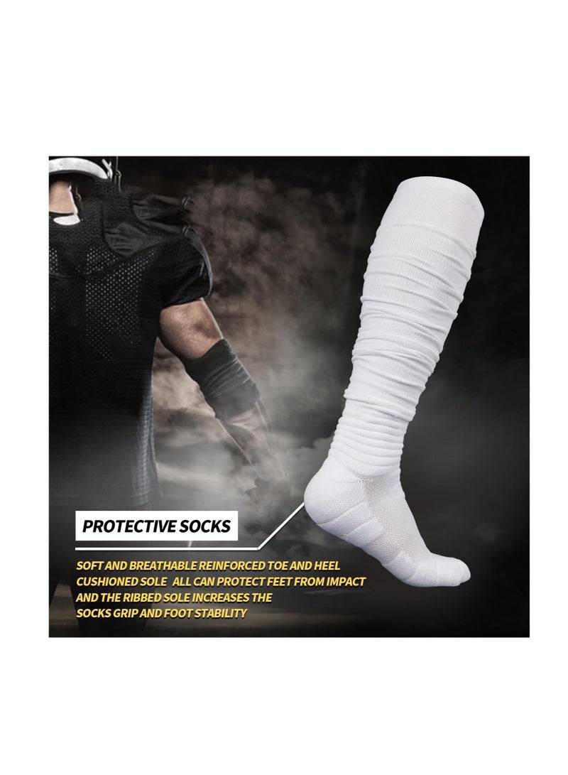 Captaintech Football Socks Ultra Long, 2 Pack Scrunch Socks Football, Combed Cotton With Ankle Support, Padded Athletic Socks for Men & Women, Black and White - Image 3