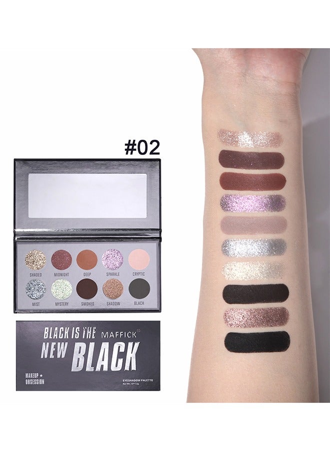 maffick Black Is The New Black-Maffick 10 Color Shadow Palette,Black Smoky Makeup with Shimmering Pearl Eyeshadow for a Radiant, Dramatic Look - Image 2