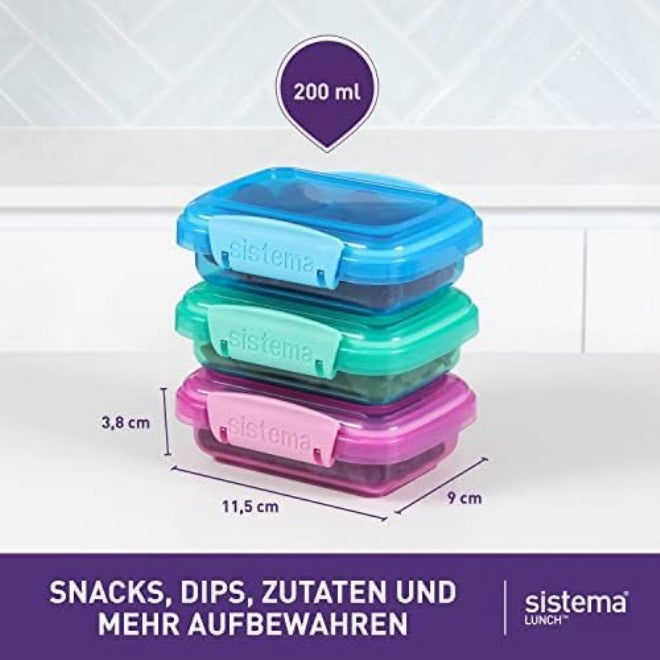 سيستيما حاويات تخزين الطعام من سلسلة Sistema Lunch، بألوان خضراء/وردية/زرقاء وسعة 200 مل، عبوة تحتوي على 3 حاويات - Image 3
