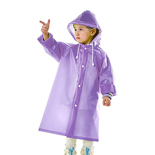 Krystle Kids Girl's PVC Full Sleeve With Hooded Plain Raincoat (Purple, 3-4 Years) - Image 1