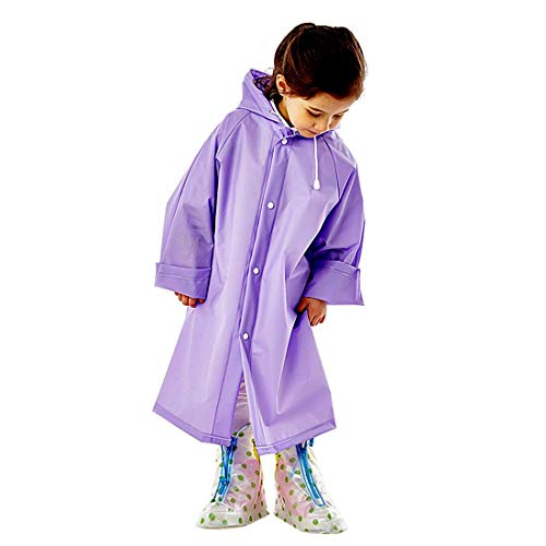 Krystle Kids Girl's PVC Full Sleeve With Hooded Plain Raincoat (Purple, 3-4 Years) - Image 5