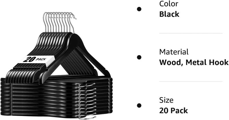 HOUSE DAY 16 Pack Black Wooden Hanger Wooden Suit Hanger Non-Slip Cloth Hangers Wooden Clothes Hanger Smooth Finish Wooden Coat Hanger Premium Wooden Hangers for Clothes Dress Suit. - Image 3