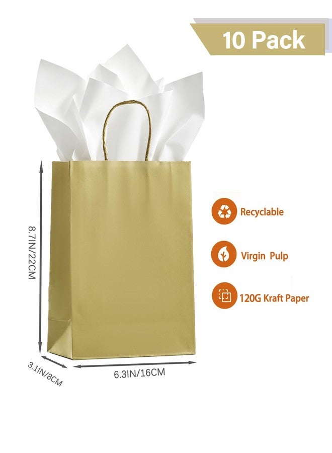 AZOWA Gold Paper Bags with Tissue Paper 10 Pack Small Gold Gift Bags - Image 2