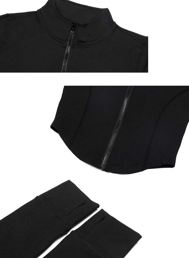 Tanming Women's Full Zip Seamless Workout Jacket Running Yoga Slim Fit Track Jacket（Black-M） - Image 5
