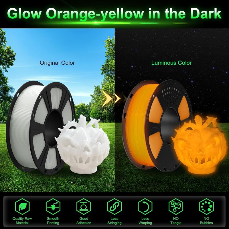 Geeetech Glow in The Dark PLA Orange Yellow Filament, Neatly Wound 3D Printing Luminous Filament 1.75mm 1Kg Spool(2.2lbs) Dimensional Accuracy +/- 0.02 mm, Fit Most FDM 3D Printers - Image 2