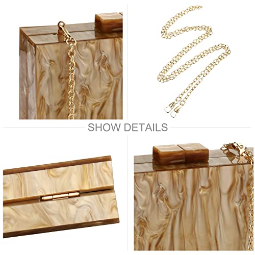 Gets حقائب يد وأكياس أكريليك مع تزيين مائل للنساء لحفلات العشاء الأنيقة حقيبة كروس بودي صندوق كلاتش (ذهبي) - Image 4