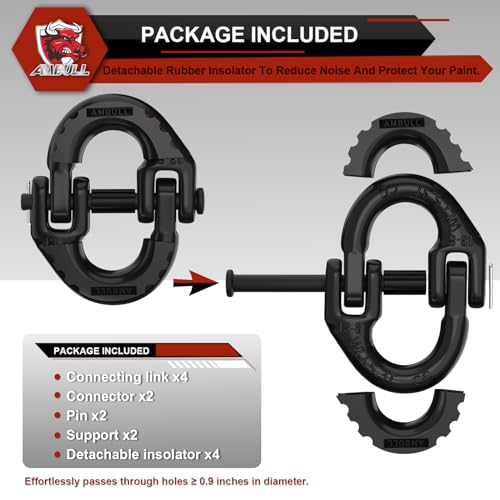 AMBULL 2 Pack 1/2" Safety Chain Connector Link, G80 Tow Hitch Hammerlock Coupling Link, Tow Chain Connector with 12000 lbs Loading (Black) - Image 3