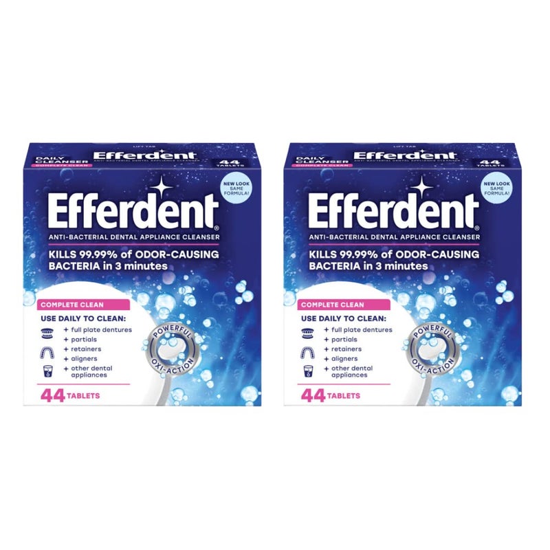 Efferdent Denture Cleanser Tablets, Complete Clean, Cleanser for Retainer and Dental Appliances, 44 Count, (Pack of 2) - Image 1