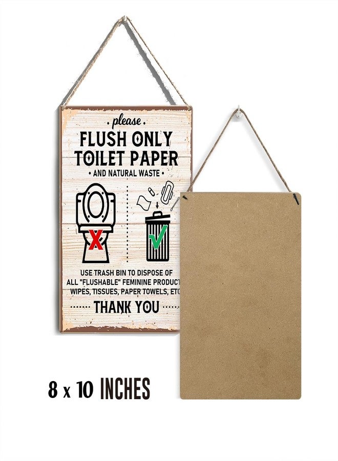 GUDIAO Bathroom Bin Signs Wall Decor Rustic Please Flush Only Toilet Paper Wood Plaque Wooden Hanging Sign Decoration for Home Toilet Door 8 x 10 - Image 2