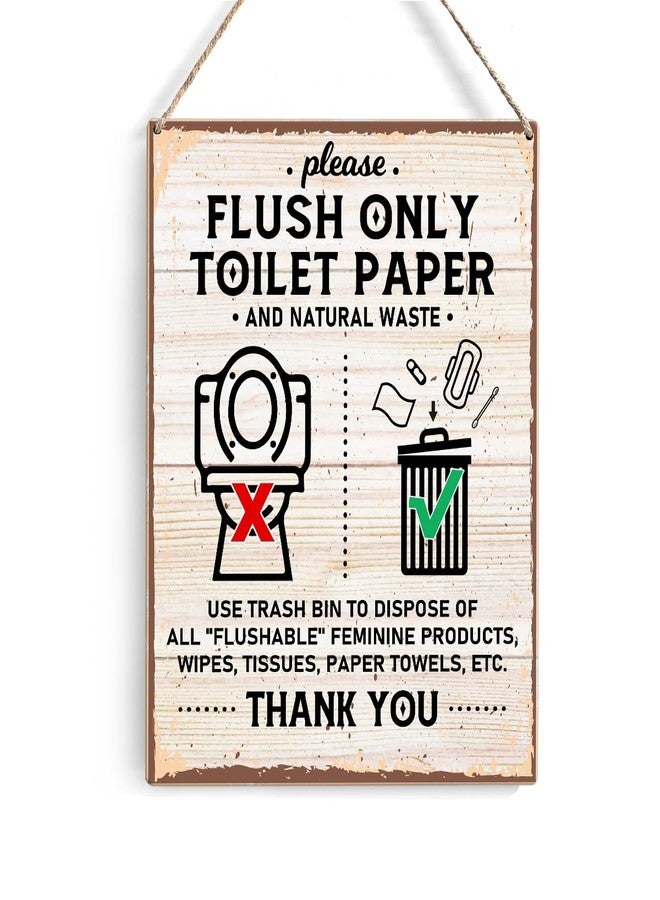 GUDIAO Bathroom Bin Signs Wall Decor Rustic Please Flush Only Toilet Paper Wood Plaque Wooden Hanging Sign Decoration for Home Toilet Door 8 x 10 - Image 1