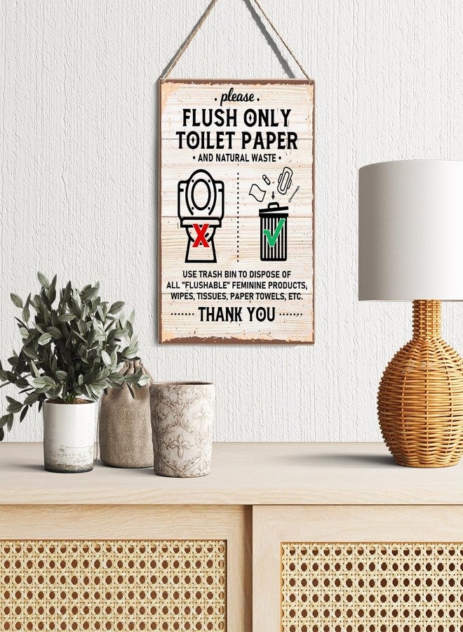 GUDIAO Bathroom Bin Signs Wall Decor Rustic Please Flush Only Toilet Paper Wood Plaque Wooden Hanging Sign Decoration for Home Toilet Door 8 x 10 - Image 3