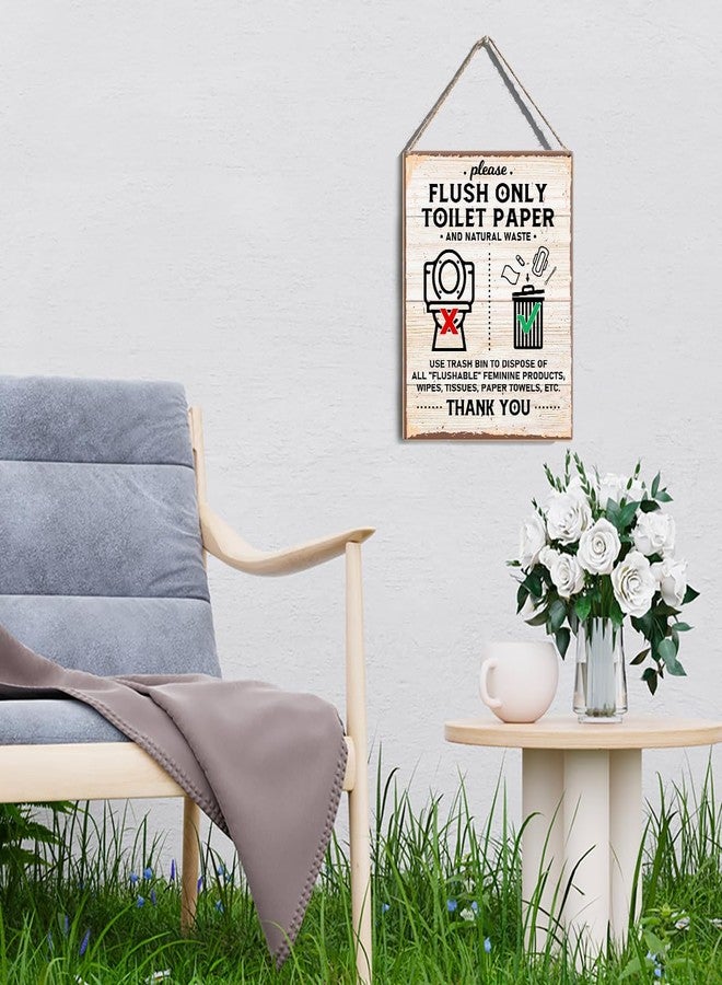 GUDIAO Bathroom Bin Signs Wall Decor Rustic Please Flush Only Toilet Paper Wood Plaque Wooden Hanging Sign Decoration for Home Toilet Door 8 x 10 - Image 5
