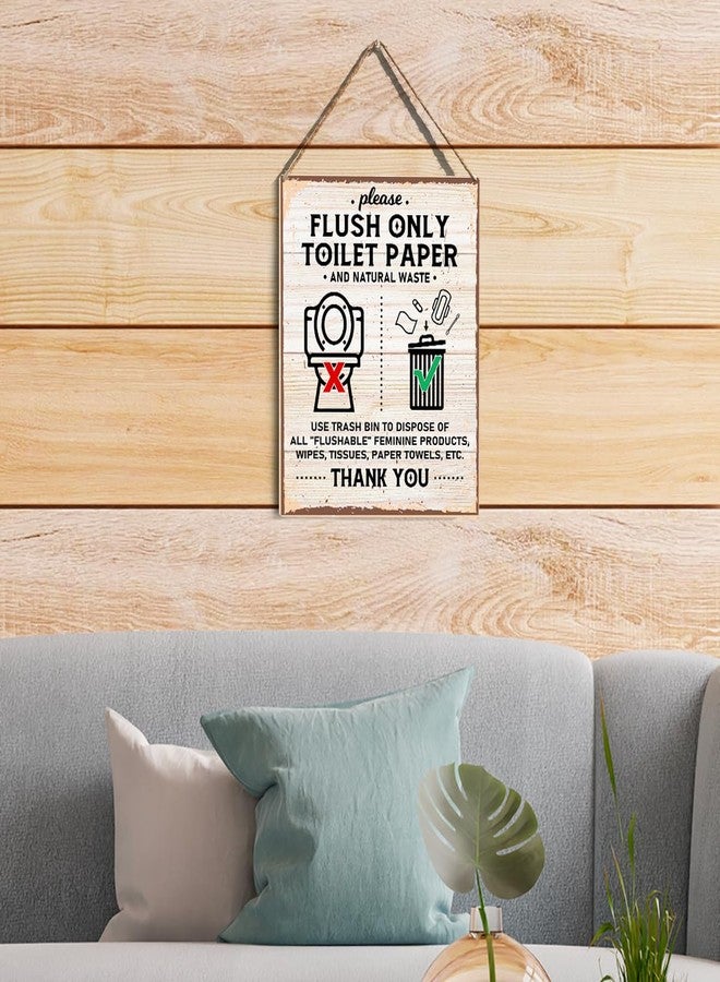 GUDIAO Bathroom Bin Signs Wall Decor Rustic Please Flush Only Toilet Paper Wood Plaque Wooden Hanging Sign Decoration for Home Toilet Door 8 x 10 - Image 4