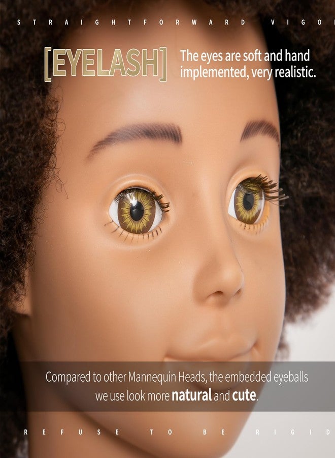 headdoll Mannequin Head Human Hair African Mannequin Head with 100% Human Hair Manikin Doll Head for Hair Styling with Cute appearance and embed Curly Cosmetology Manican Mannequins Heads with Stand - Image 2