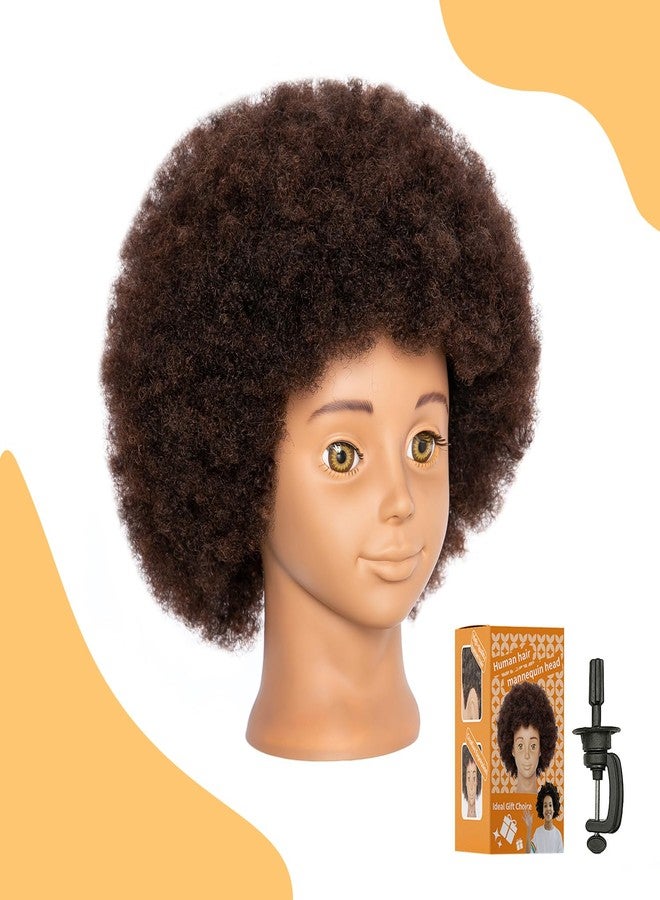 headdoll Mannequin Head Human Hair African Mannequin Head with 100% Human Hair Manikin Doll Head for Hair Styling with Cute appearance and embed Curly Cosmetology Manican Mannequins Heads with Stand - Image 1