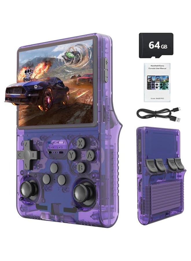 R36S Retro Handheld Game Console – 3.5" IPS Screen, 64GB Built-in Memory, USB Charging, Rechargeable Battery, Instant Play, Portable Classic Gaming Player – Purple
