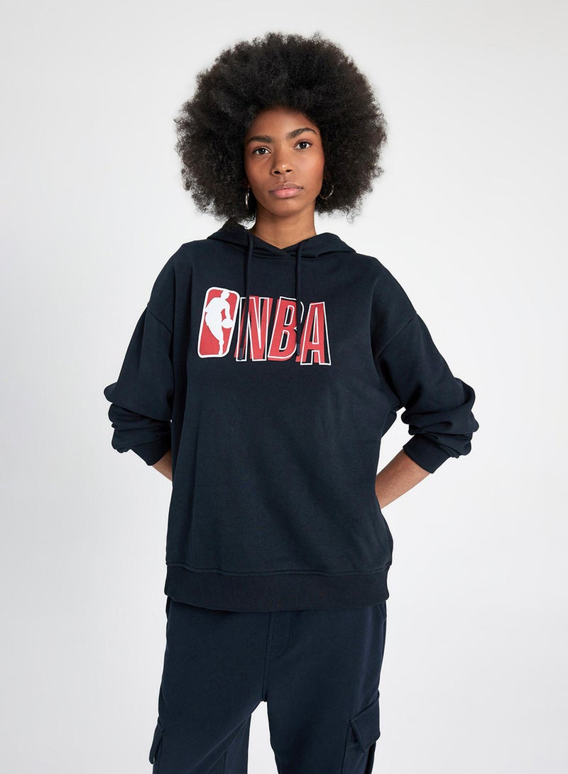 DeFacto Defactofit Nba Wordmark Oversized Fit Hooded Thick Sweatshirt  - Image 1