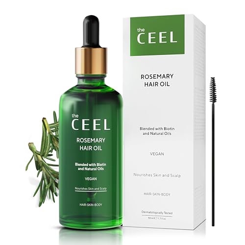 the CEEL زيت نمو الشعر من سييل بالروزماري مع قطارة - تركيبة نباتية مغذية وقوية للشعر التالف، فروة الرأس الحاكة، البشرة الجافة، الرموش والحواجب - البيوتين، زيت الخروع وزيت الجوجوبا - 50 مل - Image 1