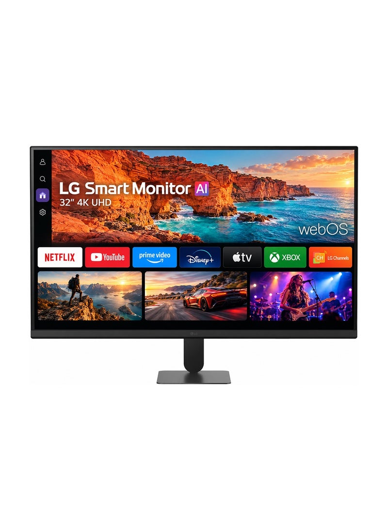 إل جي 32 inch 4K UHD Smart AI Monitor with webOS, α7 Gen9 Processor, DCI-P3 90%, HDR10, Cloud Gaming Portal, AirPlay 2, AI Picture Pro & LG Switch – 32U701SB-B Black - Image 1