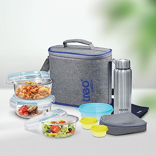 Treo by Milton All Fresh Premier Glass Tiffin with Bag, Set of 8 (3 Containers, 400ml Each; 1 Steel Bottle, 750 ml; 2 - Pickle/Chutney Dabba, 30ml Each; 1 Salad/Papad Dabba, 200ml; 1 Dining Mat) - Image 4