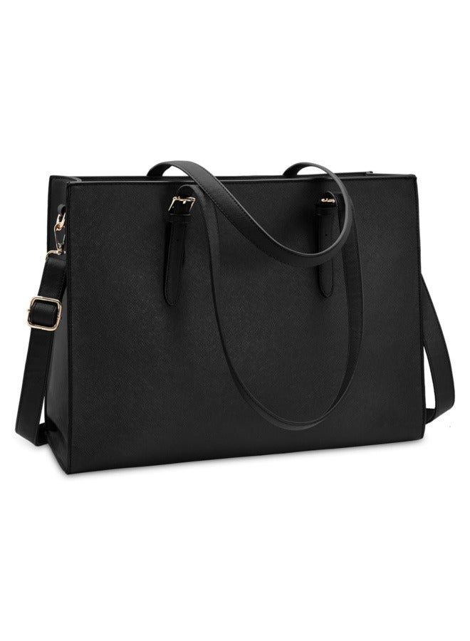 حقيبة كمبيوتر محمول للسيدات، حقيبة كتف للأعمال مصنوعة من جلد البولي يوريثان خفيفة الوزن مقاومة للماء وحقيبة مكتب، حقيبة يد ذات سعة كبيرة وحقيبة كروس وحقيبة جانبية للفتيات وطلاب الجامعات - Image 1