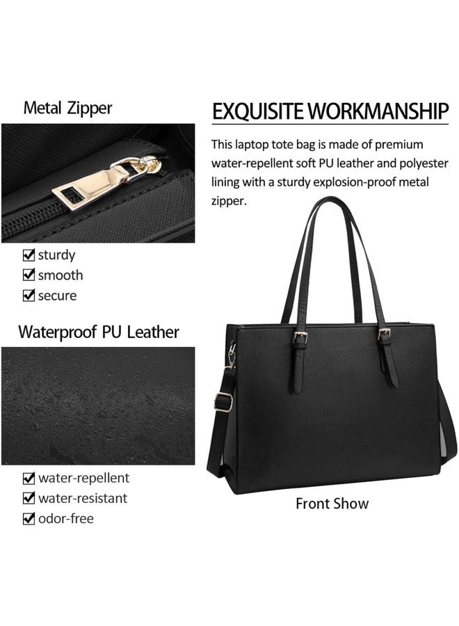 حقيبة كمبيوتر محمول للسيدات، حقيبة كتف للأعمال مصنوعة من جلد البولي يوريثان خفيفة الوزن مقاومة للماء وحقيبة مكتب، حقيبة يد ذات سعة كبيرة وحقيبة كروس وحقيبة جانبية للفتيات وطلاب الجامعات - Image 3