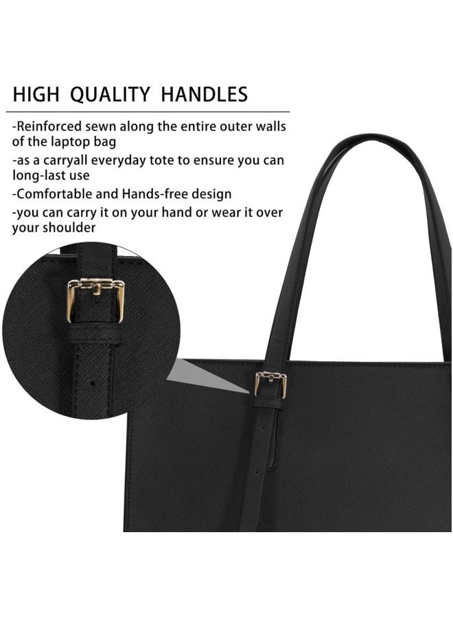 حقيبة كمبيوتر محمول للسيدات، حقيبة كتف للأعمال مصنوعة من جلد البولي يوريثان خفيفة الوزن مقاومة للماء وحقيبة مكتب، حقيبة يد ذات سعة كبيرة وحقيبة كروس وحقيبة جانبية للفتيات وطلاب الجامعات - Image 4