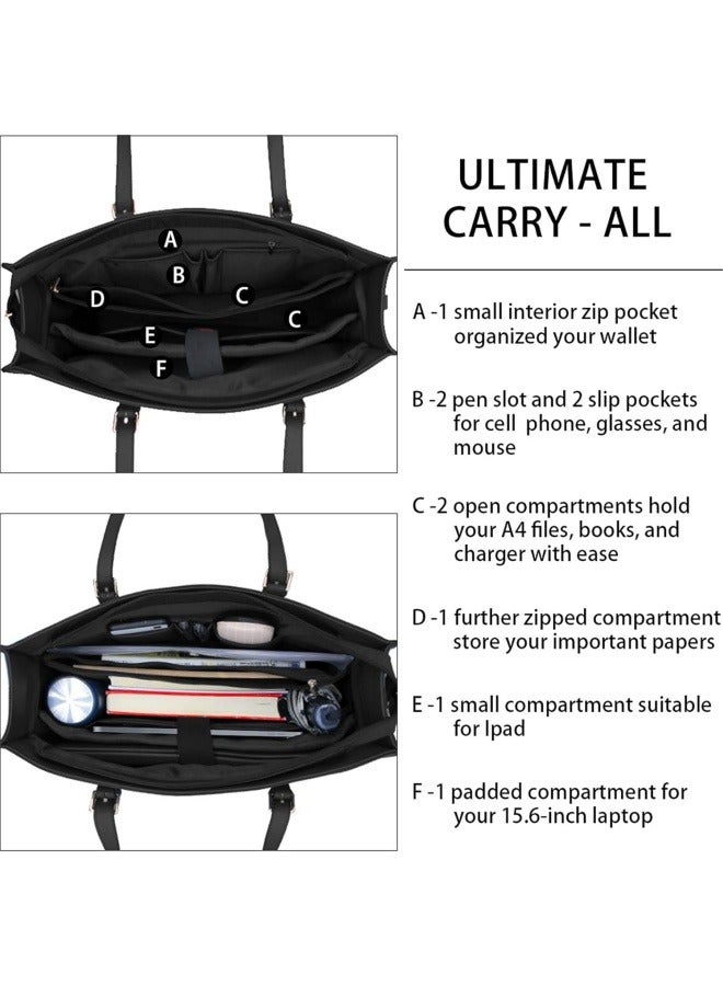 حقيبة كمبيوتر محمول للسيدات، حقيبة كتف للأعمال مصنوعة من جلد البولي يوريثان خفيفة الوزن مقاومة للماء وحقيبة مكتب، حقيبة يد ذات سعة كبيرة وحقيبة كروس وحقيبة جانبية للفتيات وطلاب الجامعات - Image 5