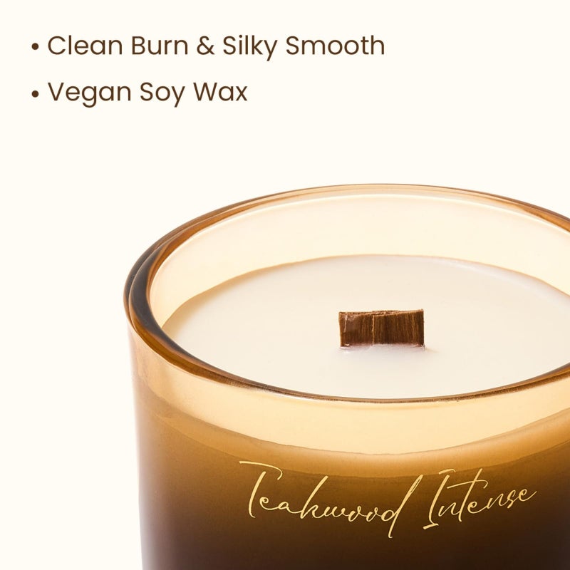 M&SENSE 9.88oz Natural Soy Wax Jar Candle with Wooden Wick | Teakwood Intense Scent | 55-Hour Burn & Long-Lasting Burn | Housewarming Gift for Men and Women - Image 4