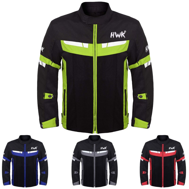 HWK Mesh Motorcycle Jacket Riding Air Motorbike Jacket Biker CE Armored Breathable (Large, Green) - Motorcycle Accessories - Image 1