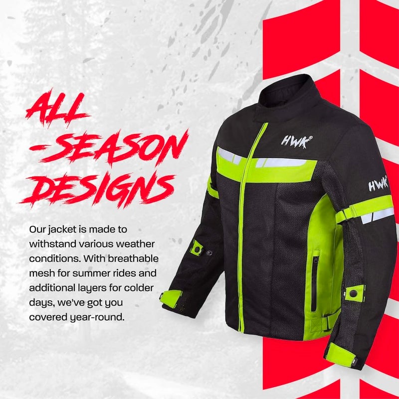 HWK Mesh Motorcycle Jacket Riding Air Motorbike Jacket Biker CE Armored Breathable (Large, Green) - Motorcycle Accessories - Image 2