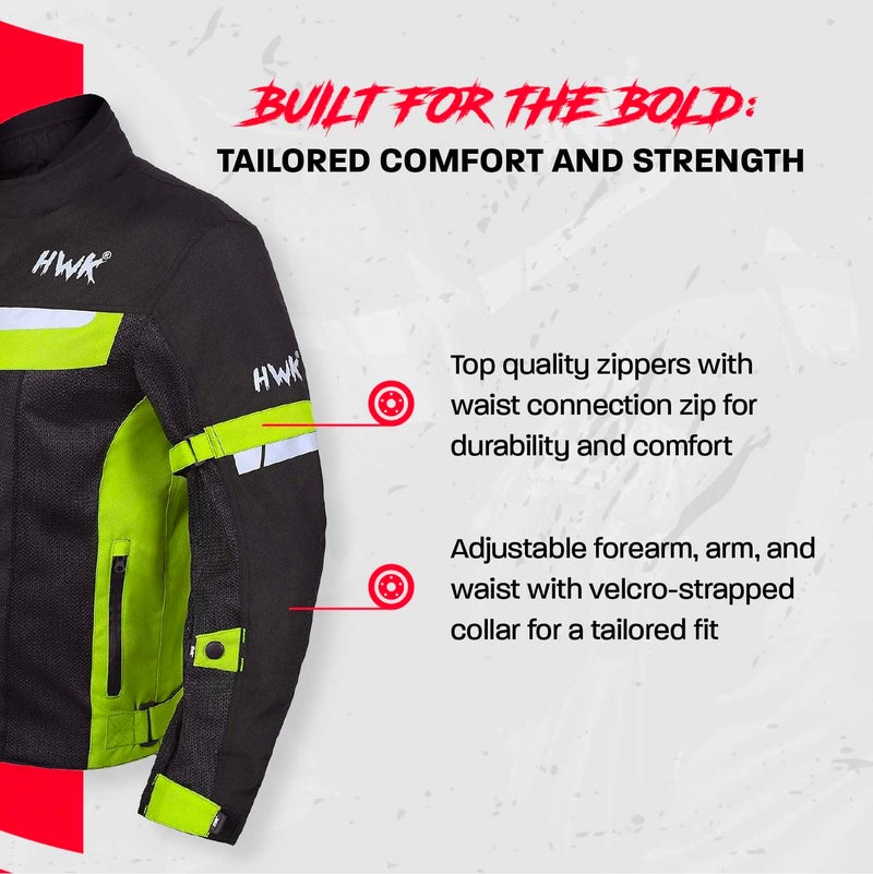 HWK Mesh Motorcycle Jacket Riding Air Motorbike Jacket Biker CE Armored Breathable (Large, Green) - Motorcycle Accessories - Image 4