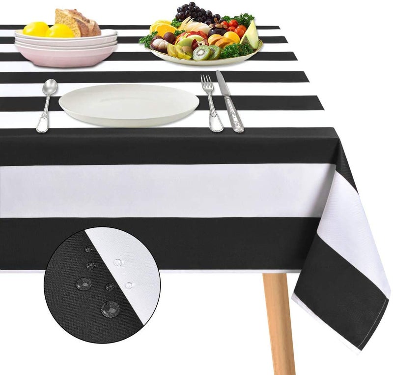 ASPMIZ Black and White Striped Tablecloth for Rectangle Tables Geometric Stripe Waterproof Polyester Table Cloth for Kitchen Dining Room Tablecloth Square 55 x 55