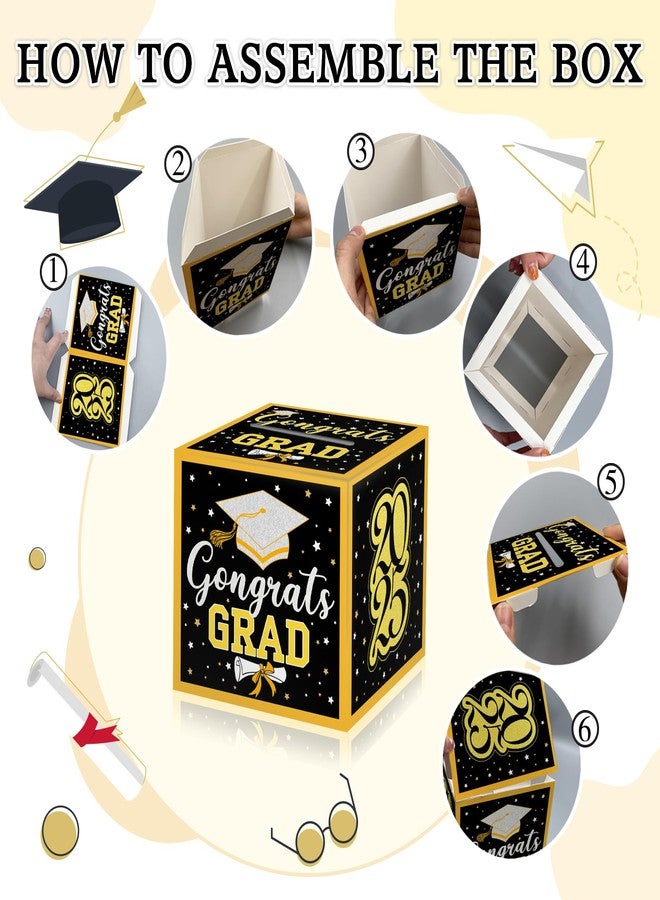 Misaidou 2025 Graduation Money Box for Cash Gift Pull, Funny Graduation Gifts for High School College, Black Gold Money Pull Box Gift 2025 Grad Suprise, DIY Fun Cash Box with 100Pcs Transparent Bags - Image 3