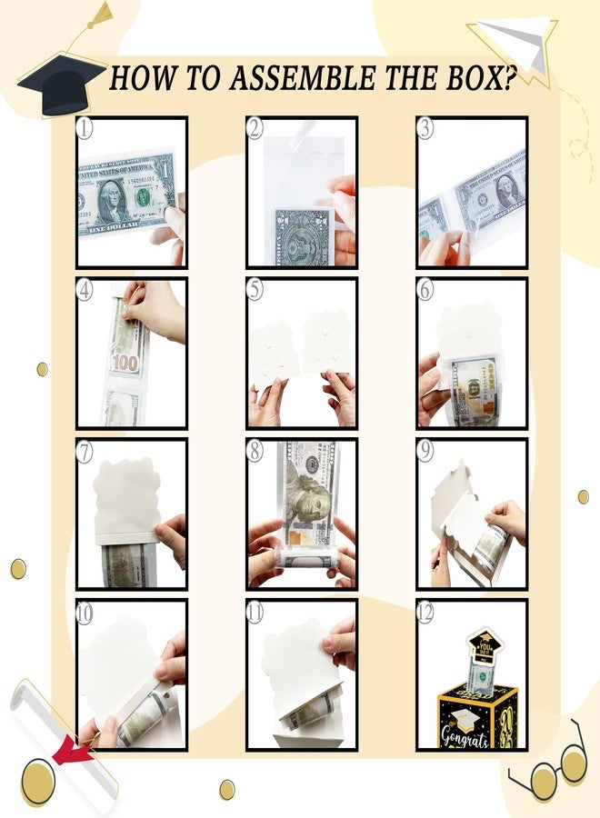 Misaidou 2025 Graduation Money Box for Cash Gift Pull, Funny Graduation Gifts for High School College, Black Gold Money Pull Box Gift 2025 Grad Suprise, DIY Fun Cash Box with 100Pcs Transparent Bags - Image 4