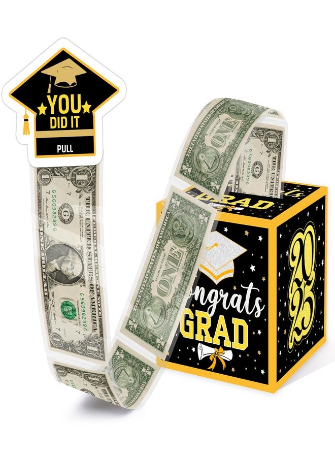 Misaidou 2025 Graduation Money Box for Cash Gift Pull, Funny Graduation Gifts for High School College, Black Gold Money Pull Box Gift 2025 Grad Suprise, DIY Fun Cash Box with 100Pcs Transparent Bags - Image 1