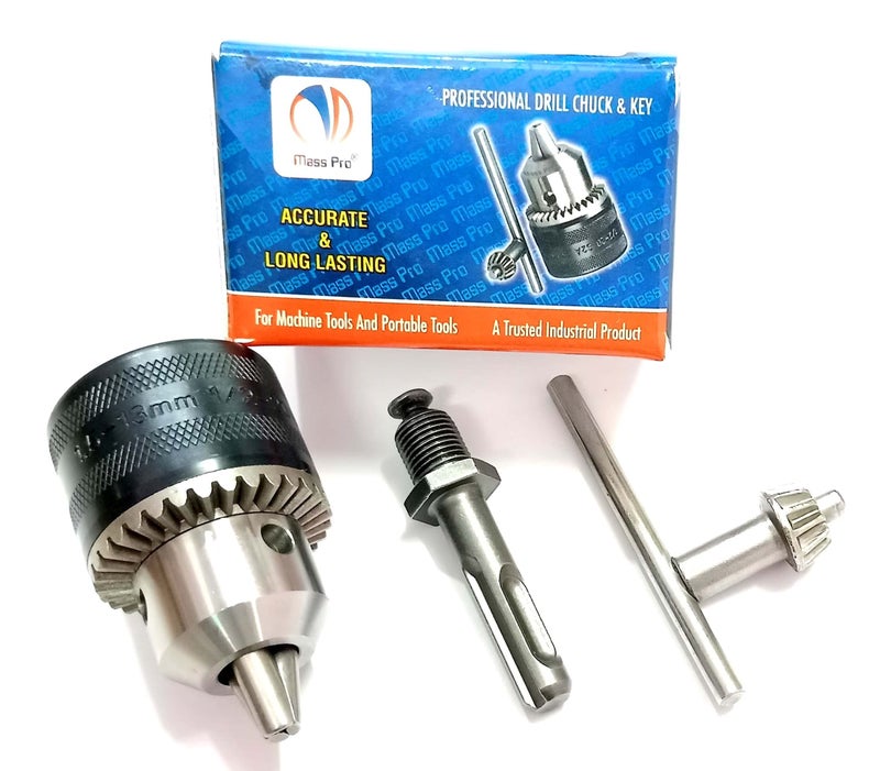 Mass Pro Heavy Duty 13Mm Drill Chuck With Sds Adapter&Chuck Key-Alloy Steel Construction-Versatile Compatibility For Drilling Machines-Secure Grip&Precise Drilling-Durable&Reliable Tool - Image 1