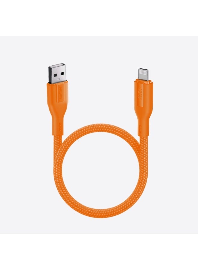PHILIPS USB Type-A to Lightning Fast Charging Cable, 12W Fast Charging, 480Mbps Data Transfer, Nylon Braided, 1m, DLC4130VR/94 orange - Image 1